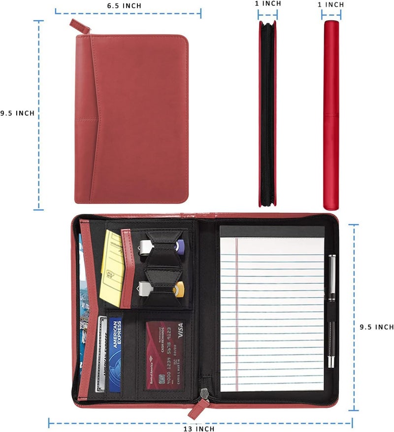 Gorbado Small Portfolio Organizer, A5 Zippered Business Portfolio, Junior Padfolio Folder Binder for Men Women,5 x 8 Writing Pad Included, Red - Image 4